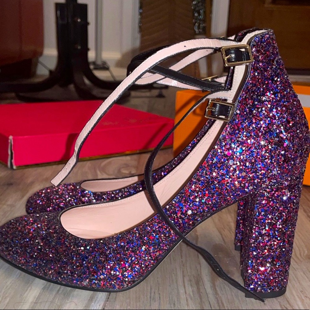 Kate Spade ♠️ Purple Glitter Baneera Chunky Heel